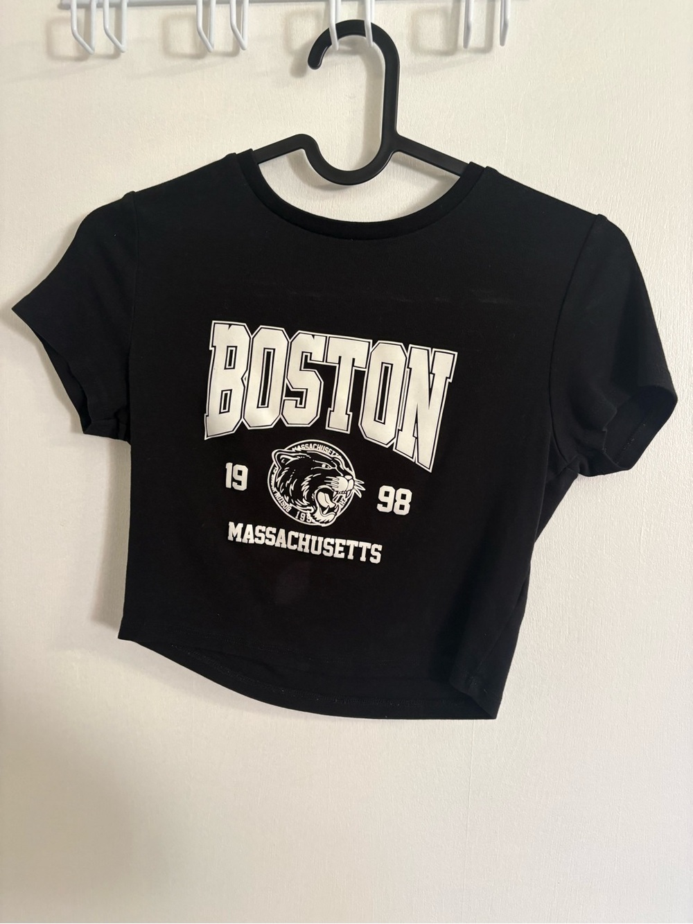 Black Boston Graphic Crop Tee